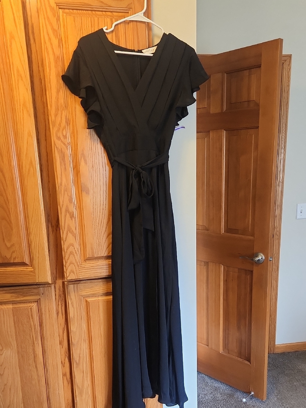 Petal & Pup Black V-Neck Flutter-Sleeve Maxi